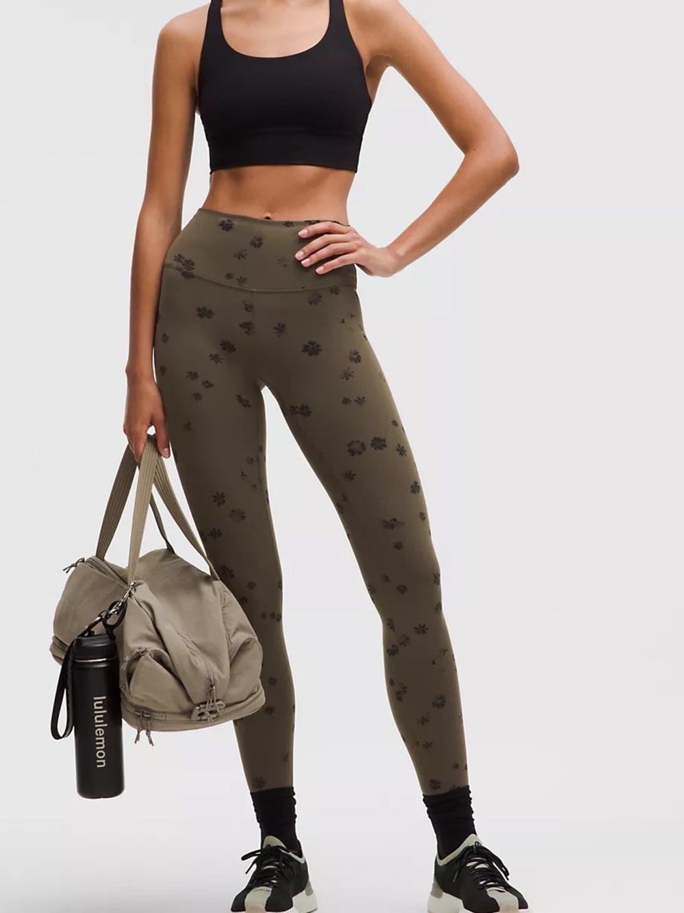 lululemon athletica Olive Green Floral Print Leggings
